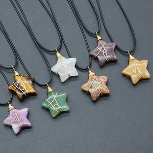 Natural Stone Star Pendant Necklace Wire Wrapped Pentagram Healing Crystal Jewelry For Women Men Handcrafted Gift