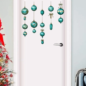 Christmas ball wall stickers in teal and gold design on a white door for holiday decor