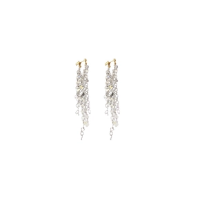 Elegant long silver sequin fringe tassel drop earrings with golden stud for women
