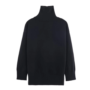 Classic black turtleneck sweater with thick knit fabric and ribbed cuffs for women