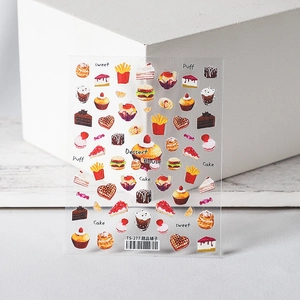 5D stereoscopic dessert themed nail art stickers with cakes and donuts designs