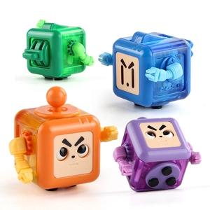 Set of four colorful decompression cube robot toys with transparent mechanical interior
