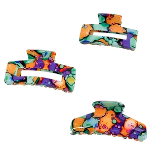 Tropical watercolor hollow claw clips set with vibrant abstract floral pattern for women