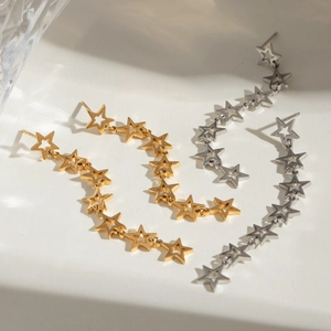 Chic 18k gold and silver stainless steel star chain earrings for women's jewelry