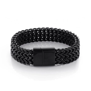 Men's black titanium steel woven dragon bone bracelet with wide magnetic clasp closure