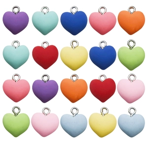 20 pack colorful resin heart charms for DIY jewelry making neatly arranged on white background