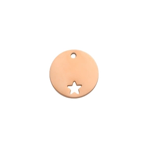 Polished rose gold round stainless steel pendant with cutout star for DIY jewelry