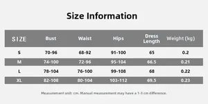 Größentabelle für PU-Schlauchkleid mit Maßen für Brust, Taille und Hüfte in Zentimetern