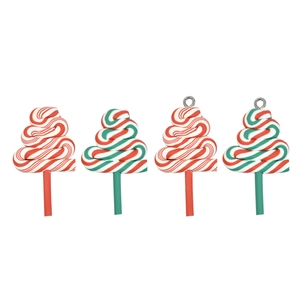 Christmas tree lollipop charms and ornaments with red, white and green swirl candy stripes