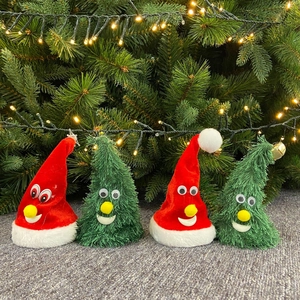 Giocattolo Elettrico a Dondolo a Forma di Cappello di Natale Albero Con Stella Luminosa Campana Cartone Animato Faccia Personificata Peluche Decorazione Domestica
