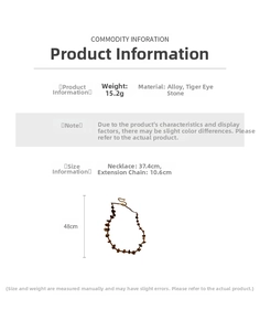 Detail of tiger eye stone necklace with gold S-hook clasp and 15.2g weight specification