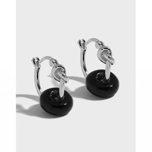 925 Sterling Silver Knot Hoop Earrings With Interchangeable Natural Stone Ring Charms Minimalist Commuter Style For Women