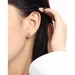 Minimalist S925 sterling silver bear stud earrings with polished metallic 3D texture