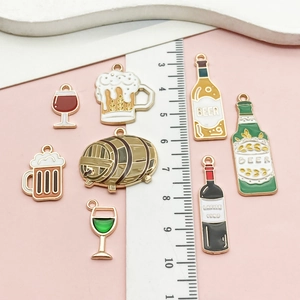 Colorful enamel beer and wine bottle alloy charms with ruler for size reference