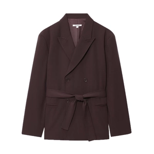 Women Fashion Business Casual Polyester Suit Set Double-Breasted Blazer With Belt And Long Pants For Office Work Commute