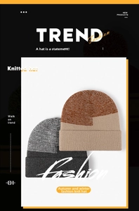 Close-up of winter knit beanies showing ribbed texture and two-tone color block details