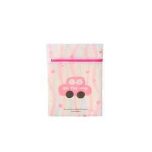 Pink floral mesh laundry bag with secure zipper for delicate machine washing