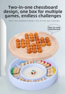 Detail view of 2-in-1 wooden memory chess and peg solitaire board game set for kids