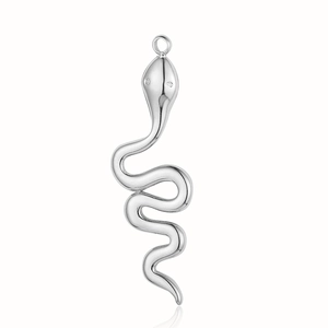 Detailed view of a polished silver snake-shaped titanium steel pendant for DIY jewelry