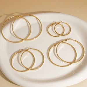 Stainless Steel Hoop Earrings Round Geometric High Polished PVD Plated Minimalist Retro Fashion For Women