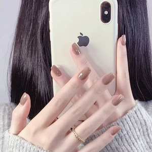 Glossy Nude Gradient Press On Nails Full Cover Long Coffin Shape Elegant Simple Fashionable False Nails For Women