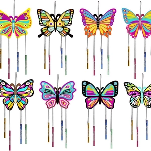 Easter butterfly wind chime craft set with colorful wooden patterns and metal tubes