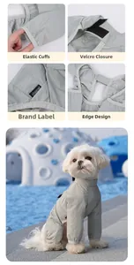 Detail view of waterproof dog jumpsuit with elastic cuffs and velcro closure design