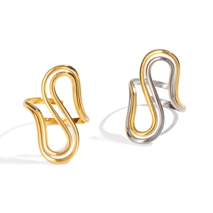 Irregular geometric 18K gold plated titanium rings in gold and two-tone silver
