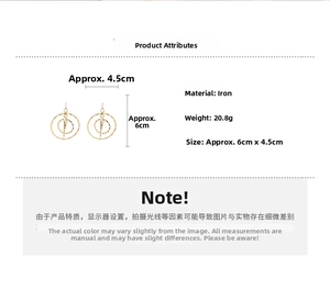 Detail view of layered gold geometric hoop earrings with technical size specifications