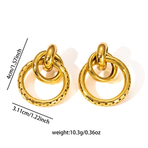 Boucles d'oreilles géométriques dorées à double anneau au style vintage minimaliste