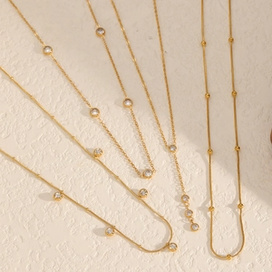 Elegant gold-plated stainless steel necklaces with sparkling cubic zirconia crystals for women
