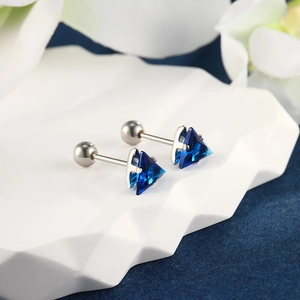 Triangle cut blue gemstone stud earrings with secure stainless steel screw backs