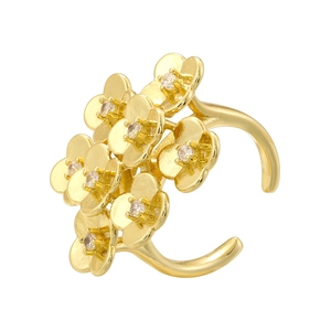 French vintage sunflower pearl ring in gold-plated finish with adjustable open band design