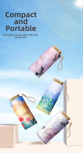 Mini six-fold flat sun umbrella with various art prints and slim portable design