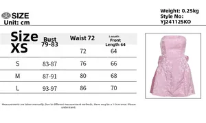 Tableau des tailles pour robe mini bustier en jacquard rose avec mesures du XS au L