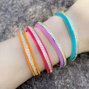 Bracciale Rigido In Smalto Colorato Rame Placcato Oro Zirconia Aperto A Forma Di C Da Donna Gioielli Boho Alla Moda