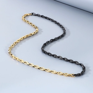 Détail du collier chaîne 5mm en acier inoxydable avec segments contrastés noir et doré