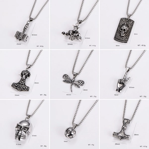 Pendant Necklace 304 Stainless Steel Thor Hammer Skull Bull Viking Punk Hip Hop Gothic Jewelry For Men Women