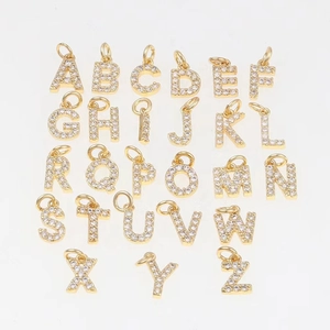 Alphabet Letter Pendant 14K Gold Plated Copper Cubic Zirconia Charms For Jewelry Making DIY Craft Accessory Simple Style