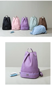 Oxford cloth swim bag with dry wet separation and bottom shoe compartment in multiple colors