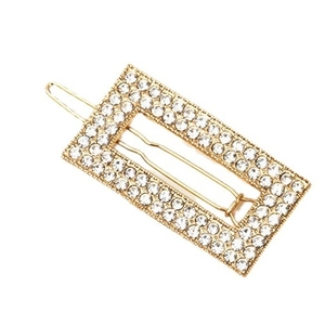 Sparkling rhinestone rectangular hair clip in gold finish for elegant styling
