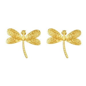 Vintage gold dragonfly stud earrings for women with detailed embossed metal texture