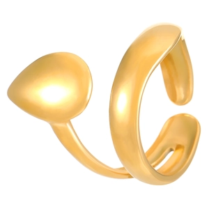 Detail of 18K gold plated stainless steel open ring featuring a smooth teardrop design