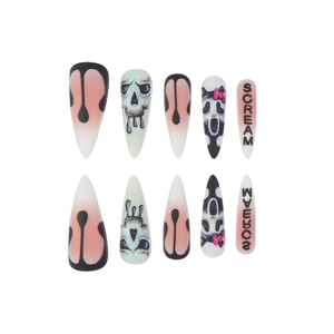 Unghie finte Stiletto Halloween opache con motivi a fantasma, teschio e scream