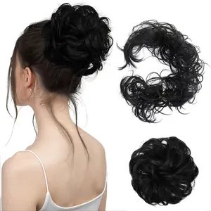 Curly black synthetic hair bun hairpiece for women for volume and messy bun styles