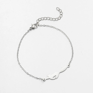 Pulsera de acero inoxidable pulido con colgante de zorro, cadena ajustable y cierre