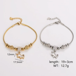 Gold and silver unicorn charm bracelets with crystal beads and snake chain in stainless steel