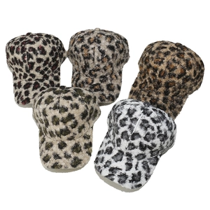 Winter faux shearling baseball caps with trendy leopard print patterns in five colors
