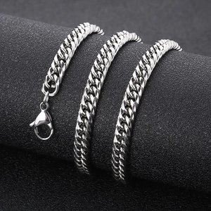 Close-up of a silver Cuban link chain with a lobster clasp wrapped around a black cylinder