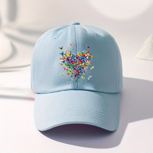 Cappellino da baseball celeste con stampa a cuore di farfalle colorate e cinturino regolabile